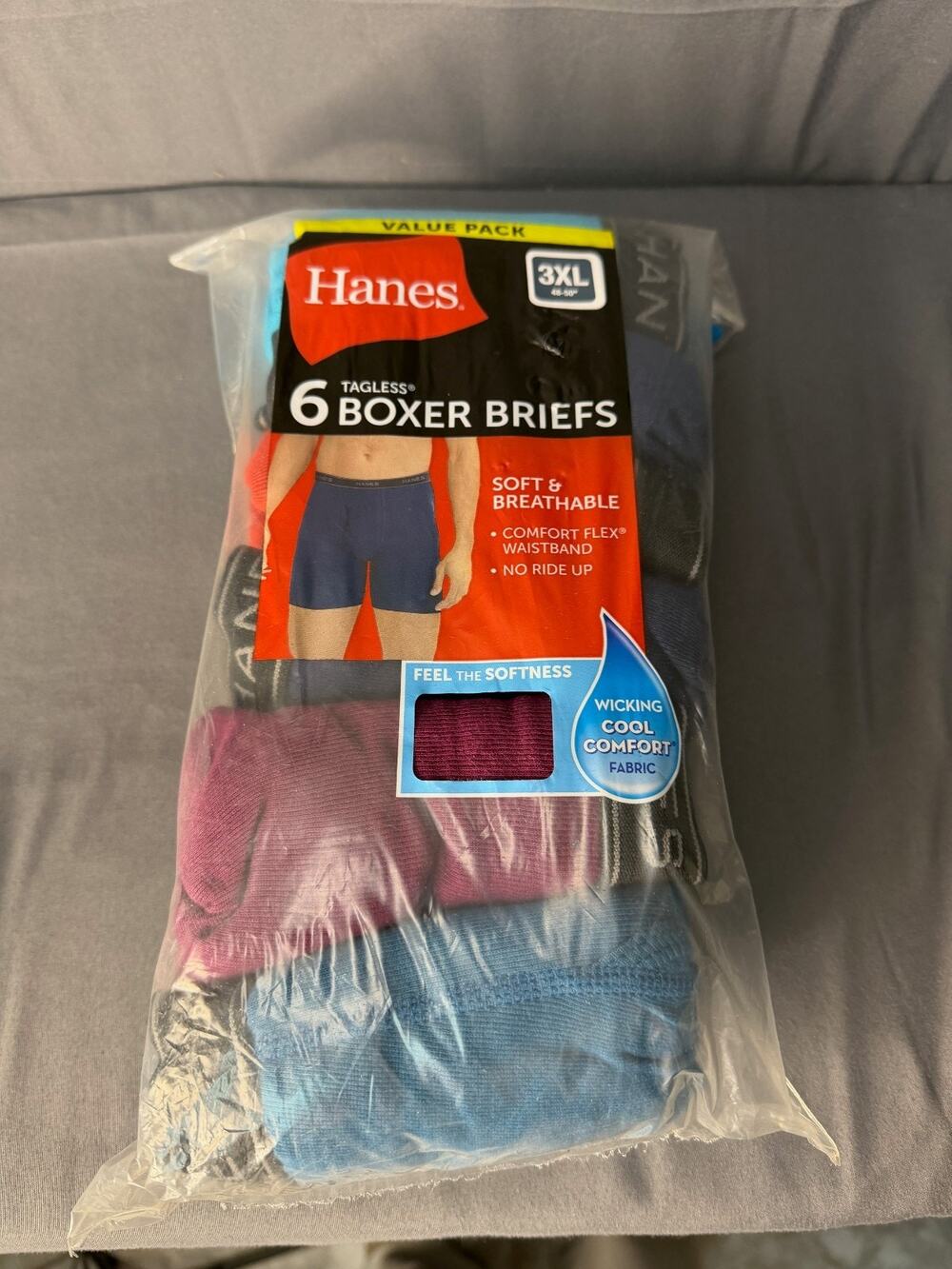 Hanes 6-Pack Tagless Boxer Briefs, Men's Size 3XL Multicolor NIP